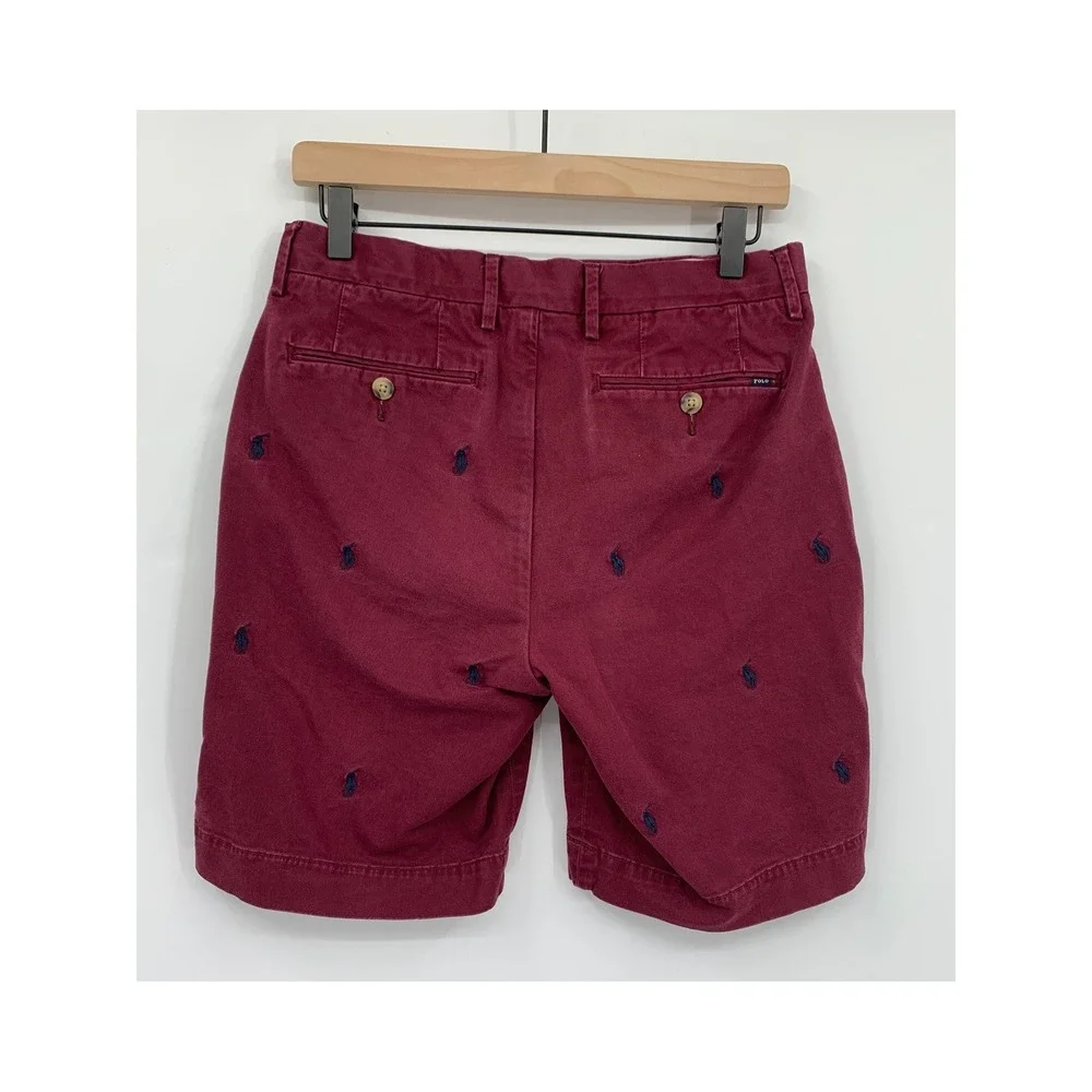 Polo Ralph Lauren Shorts Mens 29 Burgundy All Over Pony Stretch Classic Chino